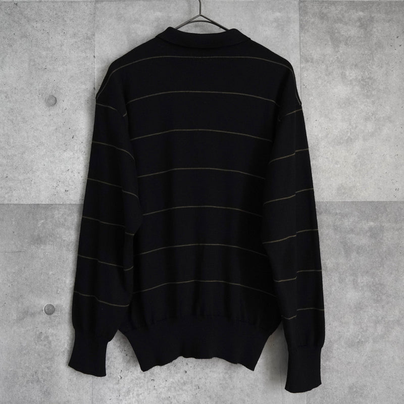 セリーヌ ヴィンテージ ボーダー柄 トリオンフ ワッペン 金ボタン シルク混紡 ポロニット ブラック - NEWSED