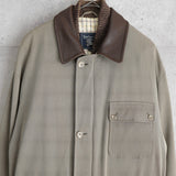 バーバリー フェイクレイヤード レザー襟 ハーフコート ハンティングジャケット ライナー付き グレーカーキ/ブラウン - NEWSED