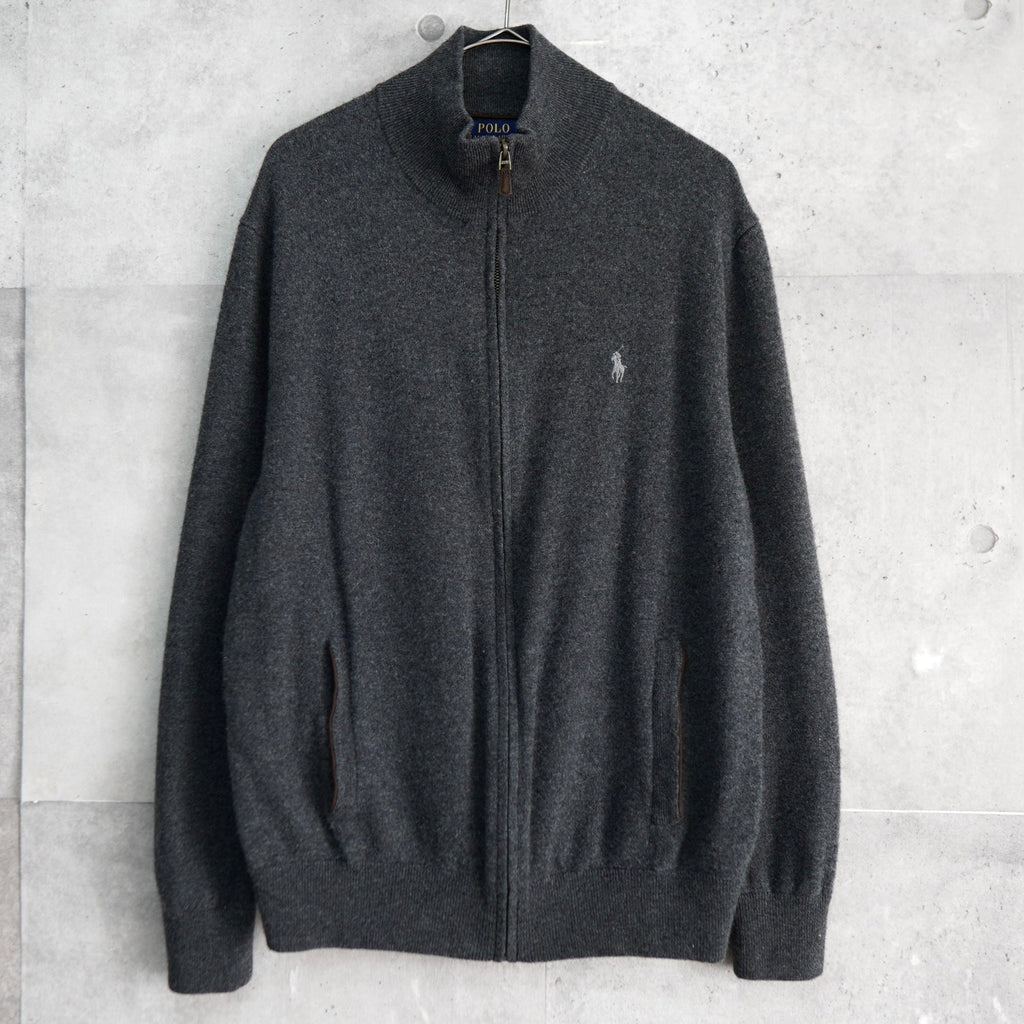 ポロ ラルフローレン フルジップ ドライバーズ ニット スモールポニー グレー