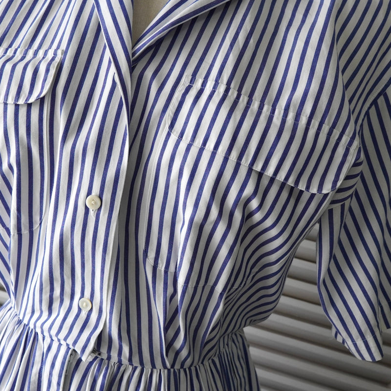 ラルフローレン ストライプ 半袖 シャツ ワンピース ブルー / ホワイト