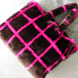 スタンド スタジオ 格子柄 ファー トートバッグ ハンドバッグ ブラウン / ピンク - NEWSED