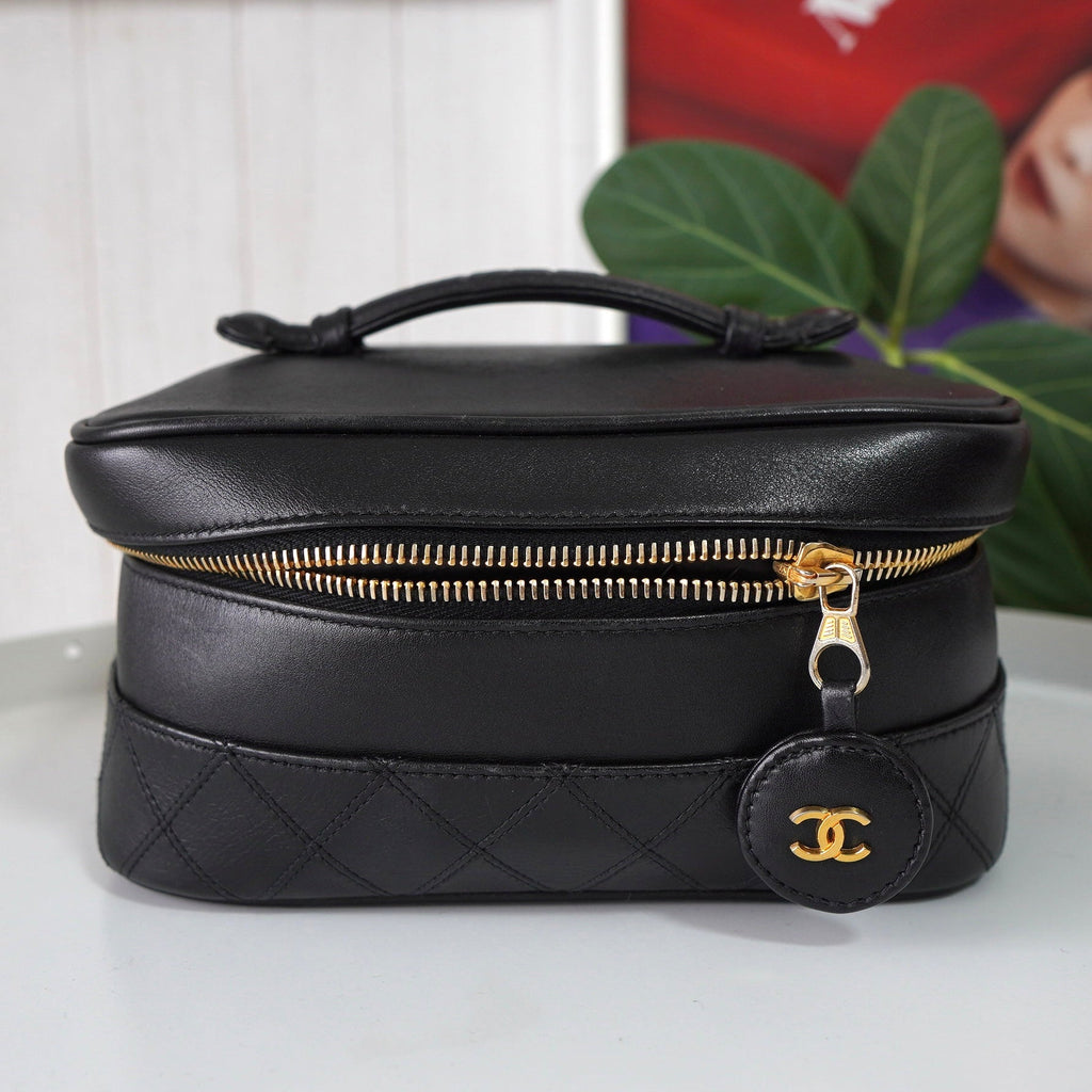 シャネル ココマーク ビコローレ レザー バニティバッグ ハンドバッグ ブラック