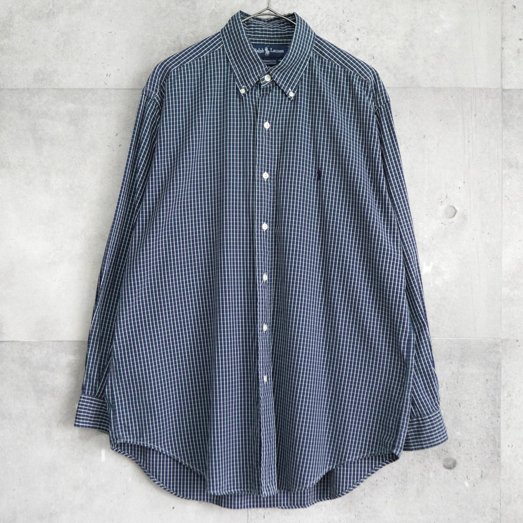ラルフローレン 長袖シャツ ロゴ刺繍 チェック柄 ブルー
