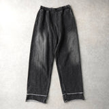 マーティンキム ユーズド加工 カットオフ イージパンツ デニム ジーンズ チャコールグレー - NEWSED