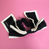 シャネル ロゴ カメリア柄 リボン バイカラー シュシュ ブラック / ホワイト - NEWSED