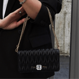 ミュウミュウ マテラッセ レザー ビジュー チェーン ウォレット ショルダーバッグ ブラック - NEWSED