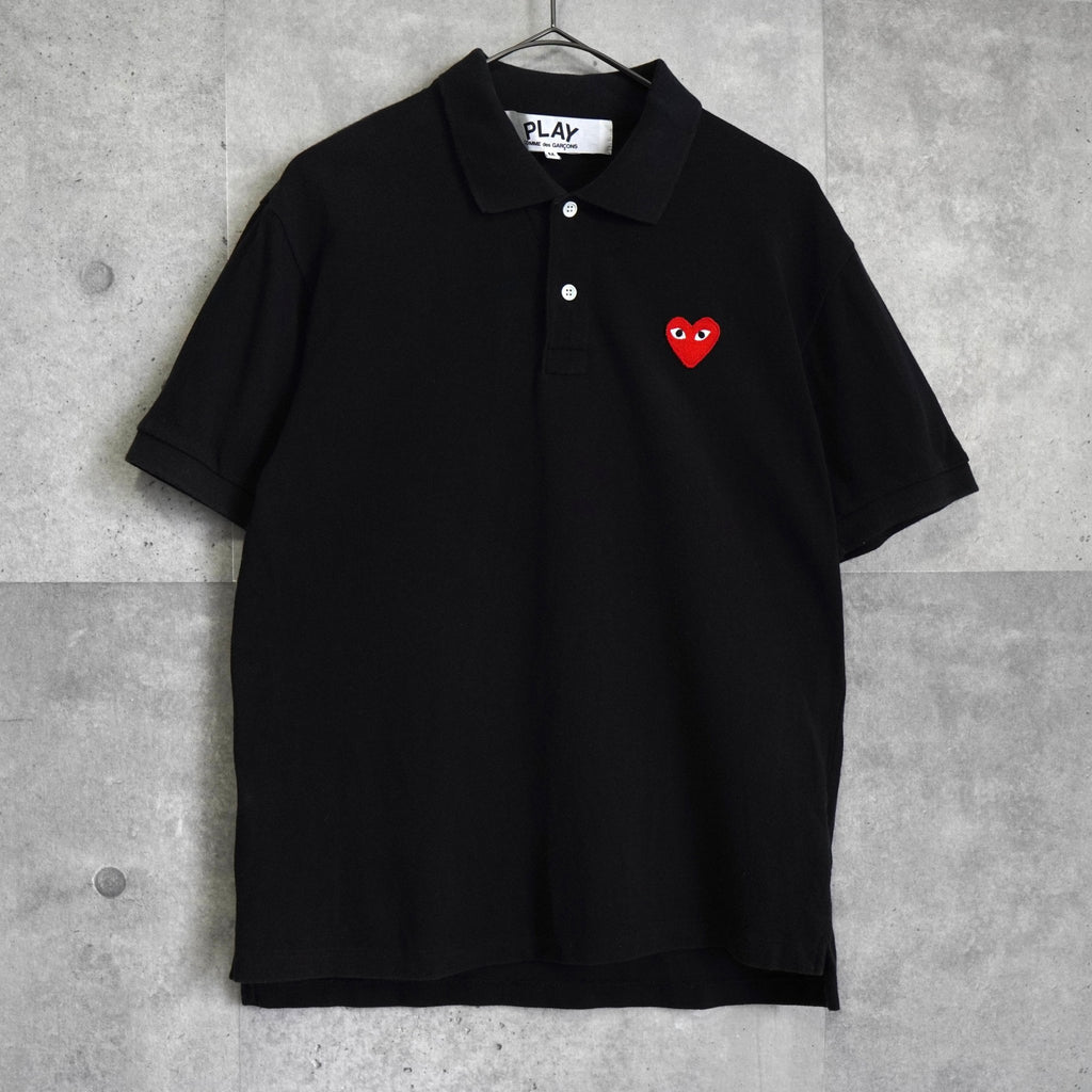 プレイ コムデギャルソン ハート ロゴ 半袖ポロシャツ ブラック