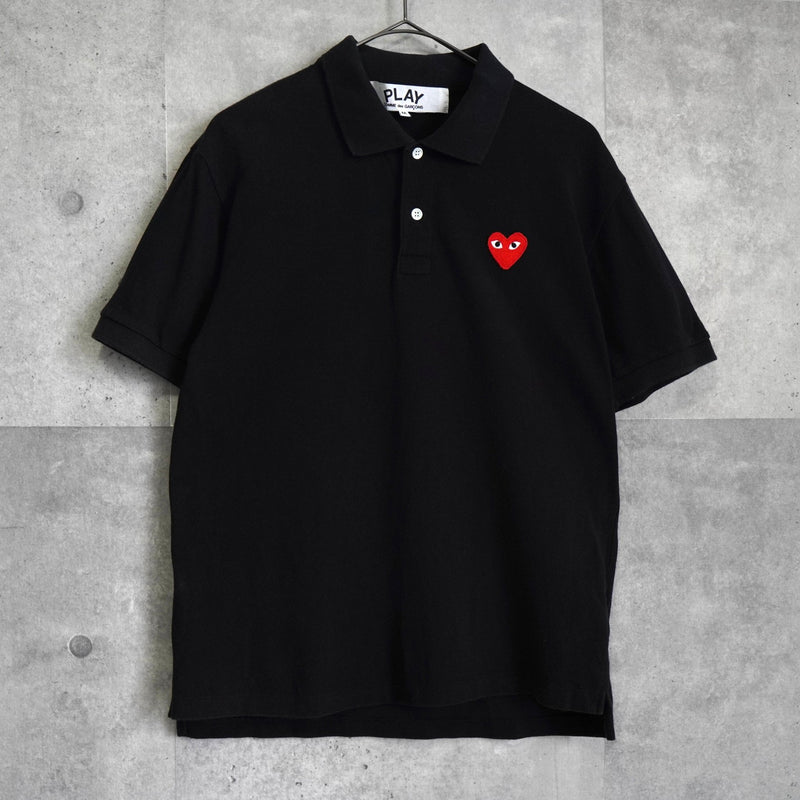 プレイ コムデギャルソン ハート ロゴ 半袖ポロシャツ ブラック - NEWSED