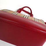 バーバリー ノバチェック ナイロンキャンバス / レザー ミニハンドバッグ ベージュ / レッド - NEWSED