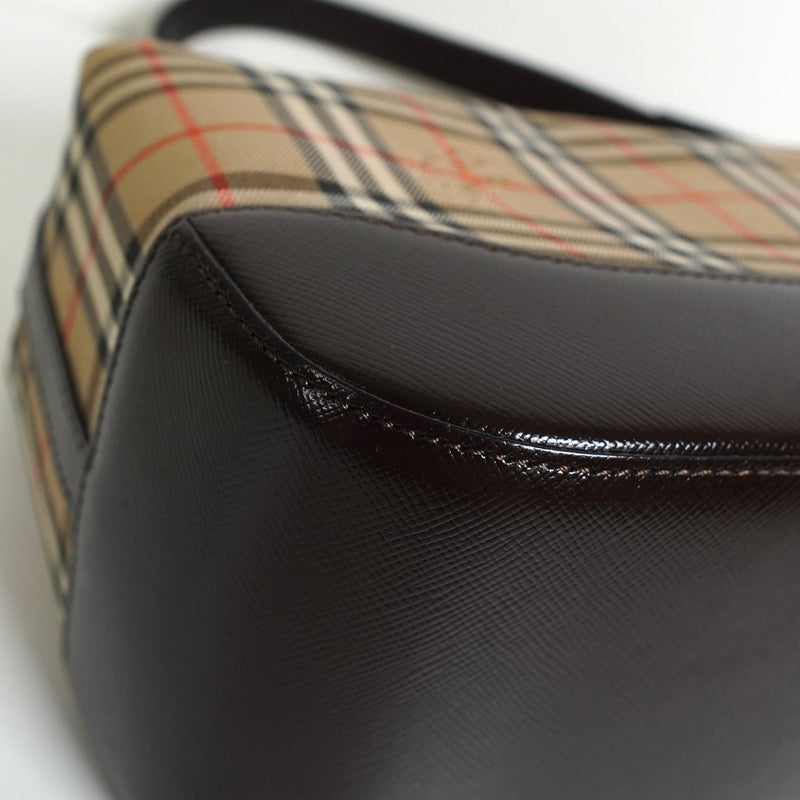 バーバリー ノバチェック ナイロンキャンバス / レザー ワンショルダーバッグ ベージュ / ブラウン - NEWSED