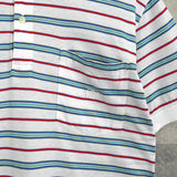 ロエベ ヴィンテージ アナグラム 刺繍 ボーダー柄 半袖ポロシャツ ホワイト × ブルー - NEWSED