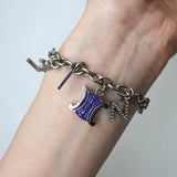 セリーヌ ヴィンテージ トリオンフ ロゴ ラインストーン チェーン ブレスレット シルバー - NEWSED