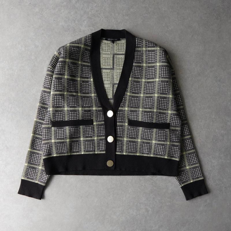 アルマーニ エクスチェンジ 千鳥格子柄 ニット セットアップ カーディガン ショートパンツ レディース グレー - NEWSED