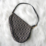 ディオール トロッター キャンバス / レザー サドルバッグ アクセサリーポーチ ハンドバッグ グレー / ネイビー - NEWSED