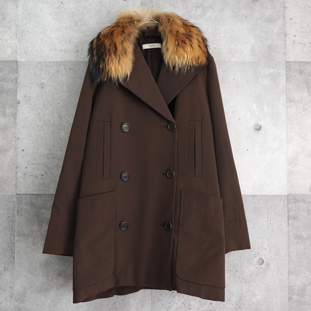 プラダ フォックス ファー チェスターコート ファー取り外し可能 レディース ブラウン