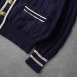 セリーヌ ヴィンテージ サルキー 馬車 刺繍 金ボタン カーディガン ネイビー/ホワイト - NEWSED