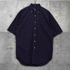 ポロ ラルフローレン ロゴ 刺繍 チェック柄 半袖シャツ ネイビー