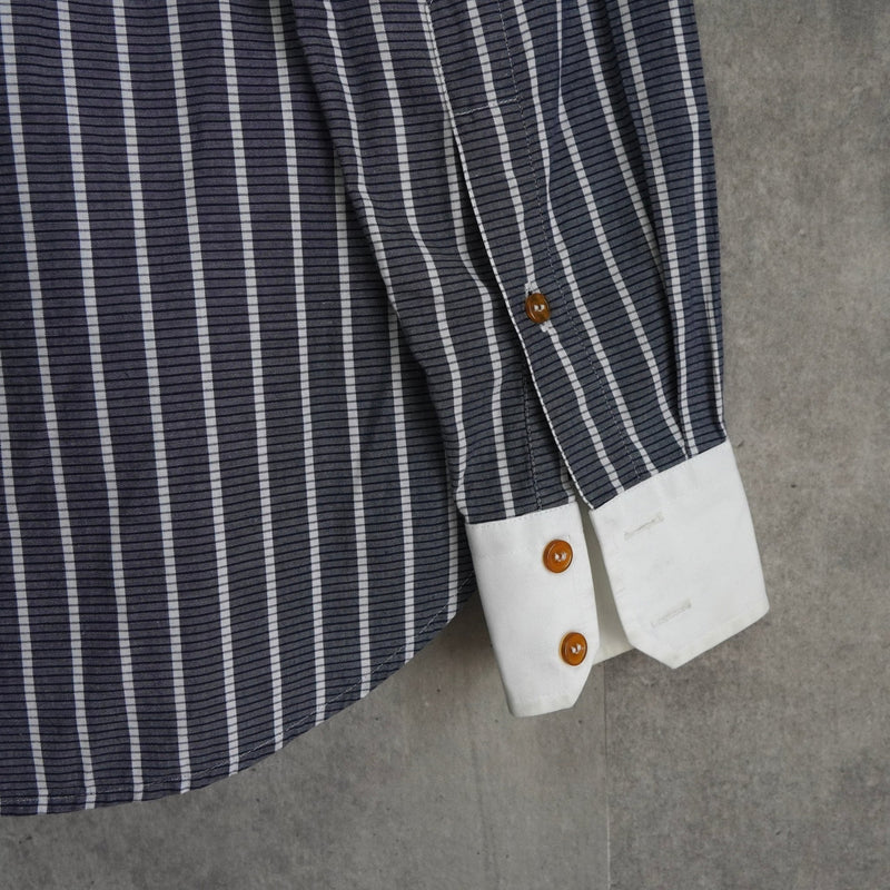 ヴィヴィアン ウエストウッド オーブ ストライプ柄 長袖シャツ クレリックシャツ ブルー - NEWSED