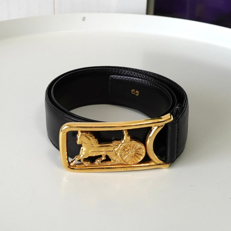 セリーヌ ヴィンテージ 輪馬車 サルキー レザー ベルト ブラック レディース - NEWSED