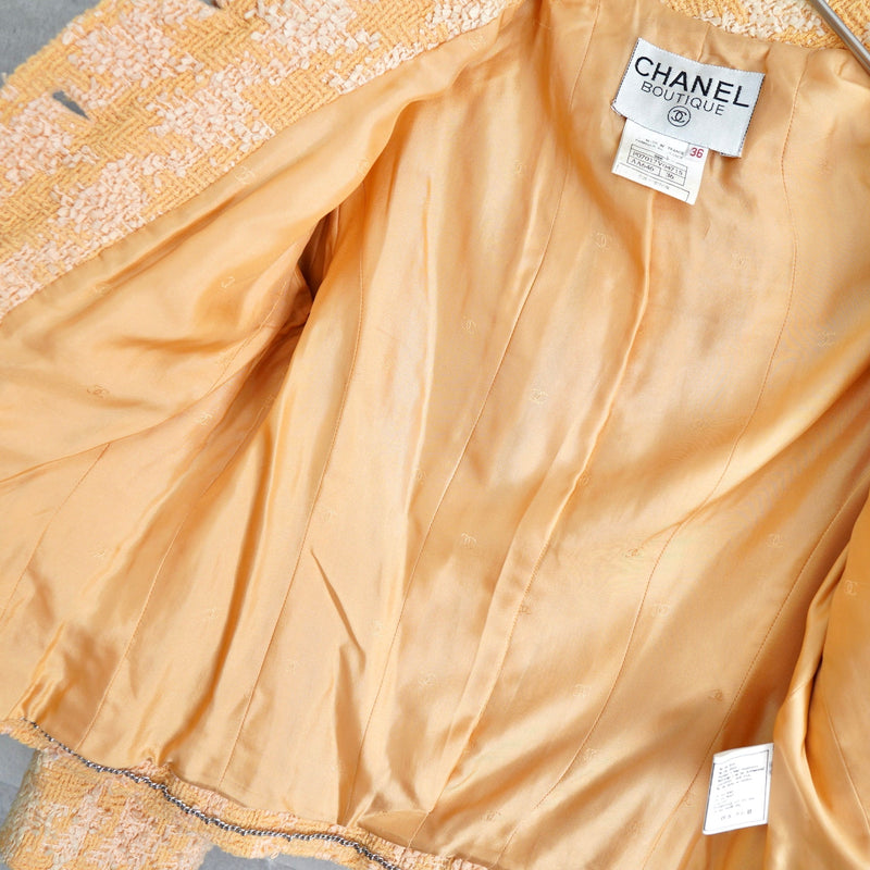 シャネル ヴィンテージ ココマーク メタルボタン ツイードジャケット オレンジ イエロー - NEWSED