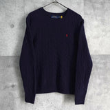 ポロ ラルフローレン ロゴ刺繍 ケーブル編み カシミヤ混紡 ニット ネイビー - NEWSED
