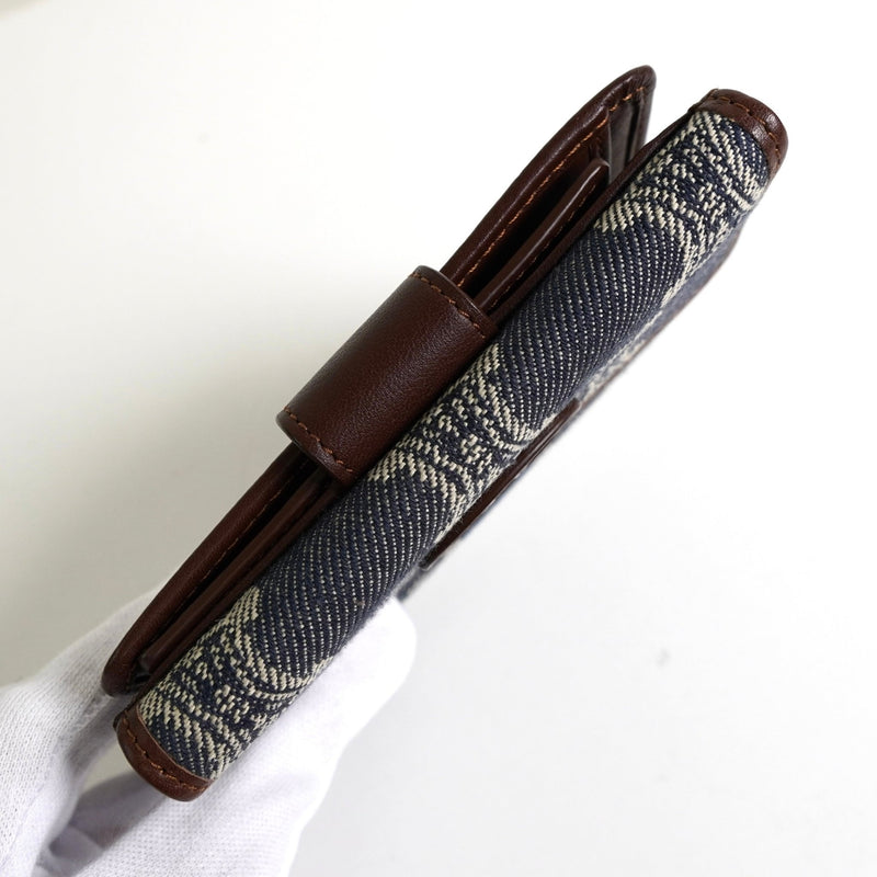 セリーヌ パリマカダム デニム / レザー コンパクトウォレット 二つ折り財布 ブルー / ブラウン - NEWSED