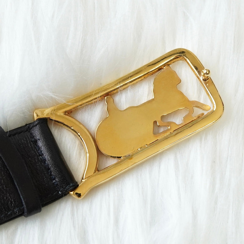 セリーヌ ヴィンテージ 輪馬車 サルキー レザー ベルト ブラック レディース - NEWSED