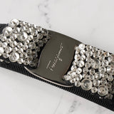 サルバトーレ フェラガモ ヴァラリボン ラインストーン ビジュー キャンバス バレッタ 髪留め ブラック 箱付き - NEWSED