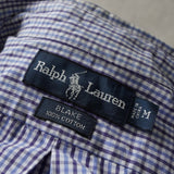 ラルフローレン ロゴ刺繍 チェック柄 半袖シャツ ブルー × ホワイト - NEWSED