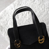 サルバトーレ フェラガモ ゴールド ガンチーニ スエード ミニ ハンドバッグ 自立型 ブラック - NEWSED