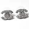 Chanel Coco Mark Rhinestone Earrings, Silver