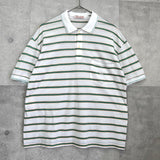 ロエベ ヴィンテージ アナグラム 刺繍 ボーダー柄 半袖ポロシャツ ホワイト × グリーン - NEWSED