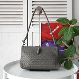 ボッテガ ヴェネタ イントレチャート レザー がま口 ハンドバッグ グレー - NEWSED