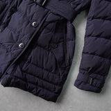 バーバリー ブリット ノバチェック裏地 ダウンジャケット コート フード取り外し可 ウエストベルト付き ネイビー - NEWSED