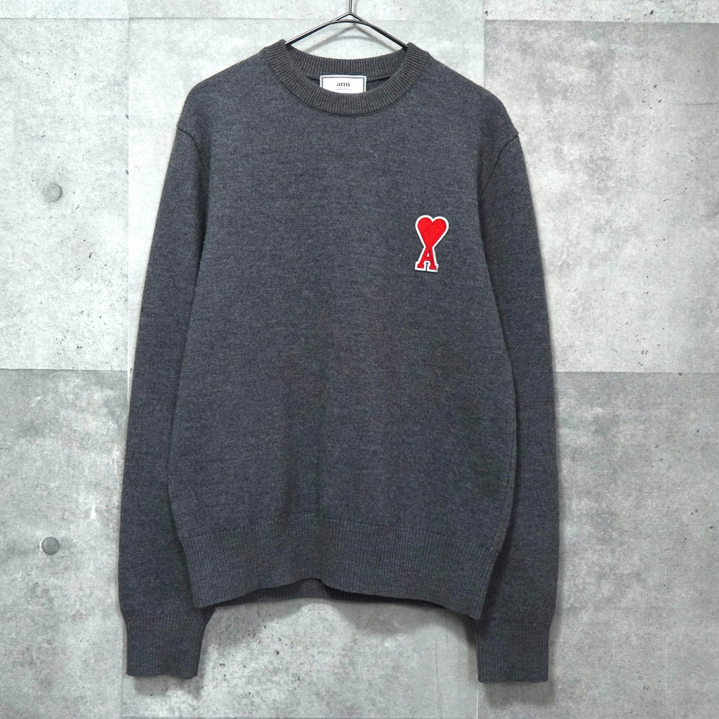 ami グレー ハートモチーフ ニット アミパリ アミ パリス ハートロゴ ニット グレー | ブランド古着を扱う