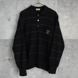 セリーヌ ヴィンテージ ボーダー柄 トリオンフ ワッペン 金ボタン シルク混紡 ポロニット ブラック - NEWSED