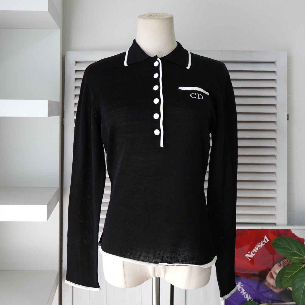 クリスチャン ディオール ロゴ 刺繍 長袖トップス カットソー ブラック レディース