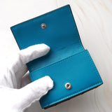 ボッテガ ヴェネタ イントレチャート タイニー レザー 三つ折りウォレット コンパクトウォレット ダークブラウン / ブルー 保存袋付き - NEWSED