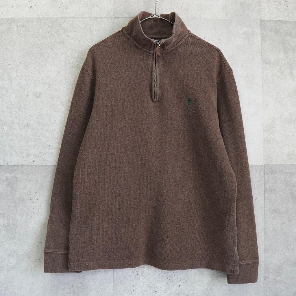 Polo Ralph Lauren logo embroidered half-zip sweatshirt in brown