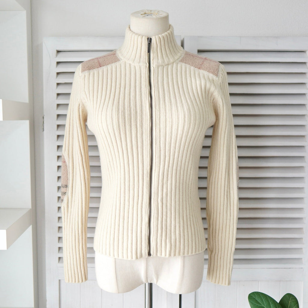 バーバリー ドライバーズニット フルジップ ノバチェック レディース アイボリー