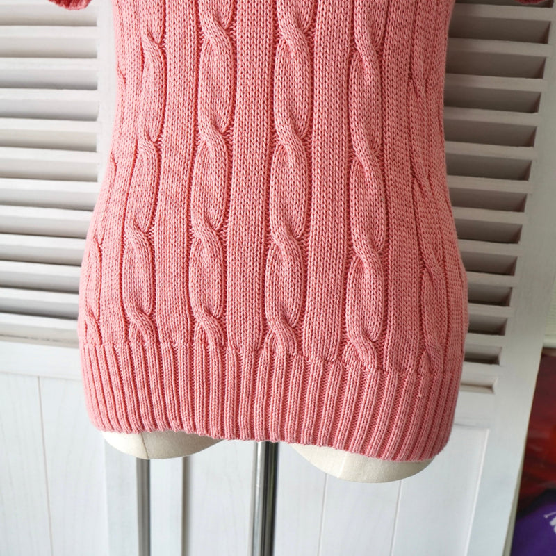 ポロ ラルフローレン ケーブル編み ロゴ 刺繍 半袖ニット ピンク レディース - NEWSED