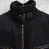 バーバリー ロンドン ボア レザー スエード調 ジッパー ムートンジャケット ノバチェック裏地 ブラック - NEWSED