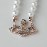 ヴィヴィアン ウエストウッド オーブ フェイクパール ラインストーン チョーカー ピンクゴールド - NEWSED