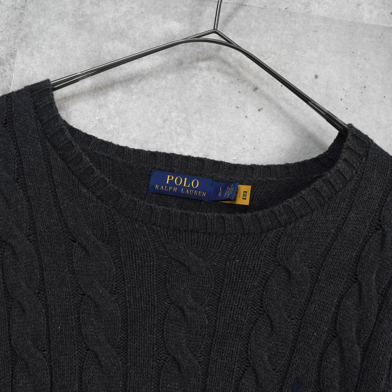 ポロ ラルフローレン ポニーロゴ ケーブル編み ニット ダークグレー - NEWSED