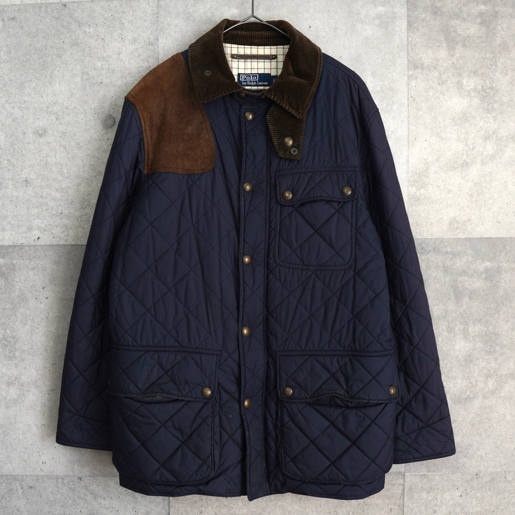 ポロ ラルフローレン スエード切り替え コーデュロイ襟 キルティングジャケット  ネイビー