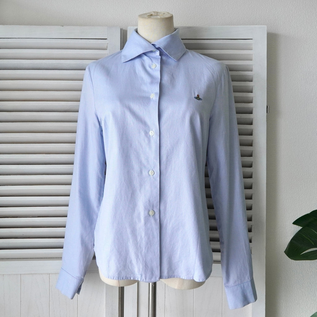 Vivienne Westwood Orb Blouse with Modified Collar, Long Sleeve, Blue, Women's