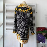 セリーヌ ヴィンテージ シルク レオナール 総柄 シャツ ワンピース ブラック / ゴールド レディース - NEWSED