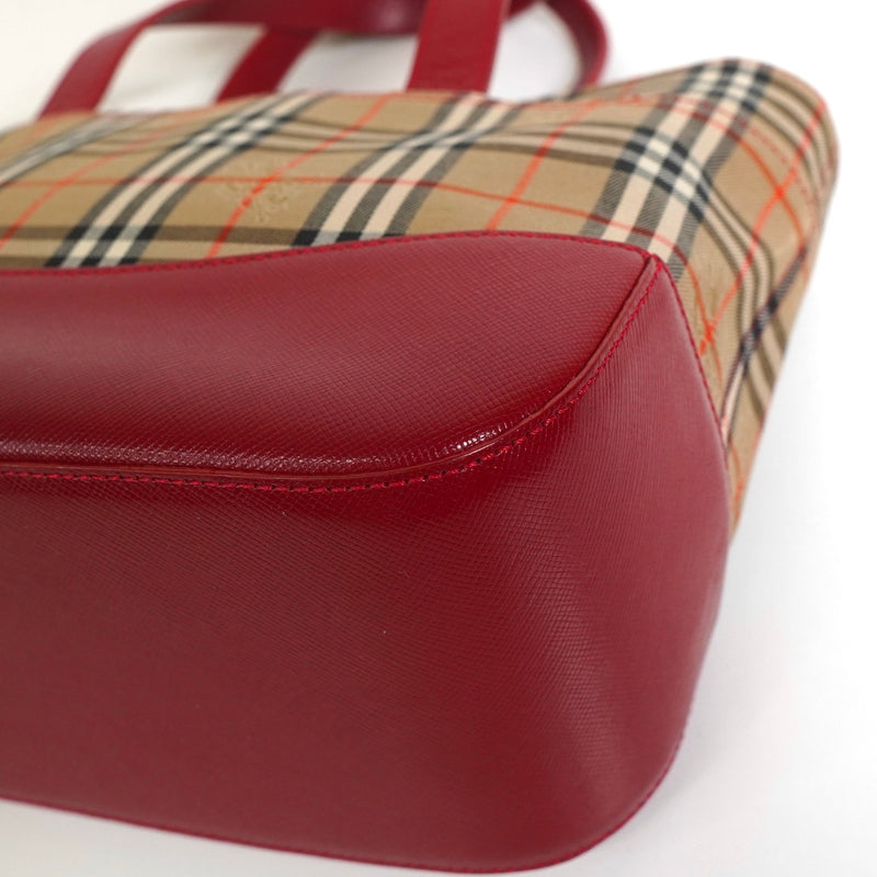 バーバリー ノバチェック ナイロンキャンバス / レザー ミニハンドバッグ ベージュ / レッド - NEWSED