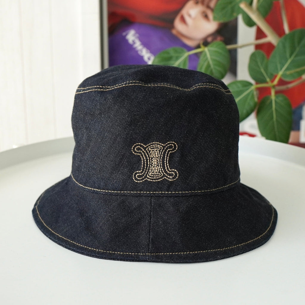 CELINE バゲハ デニム L 61 CELINE ロゴ刺繍 デニム バケットハット