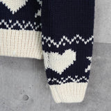 オーアイオーアイ コレクション ハート ノルディック柄 カウチン ニット ネイビー / アイボリー - NEWSED